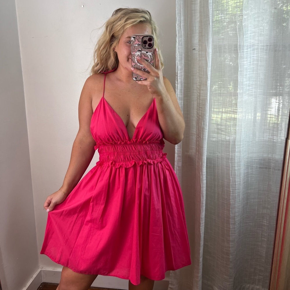 Zara Drop Back Dress Pink Large Pink